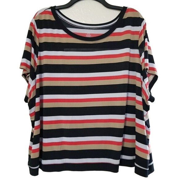 Lane Bryant Womens Blouse Striped Plus Size 26 28 Short Sleeve Crop Top Spring - Picture 1 of 3